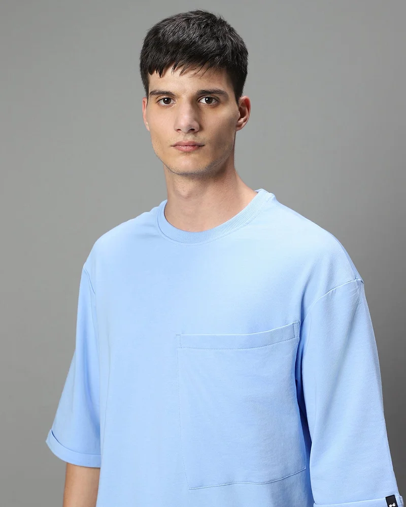 bewakoof Men's Blue Super Loose Fit T-shirt